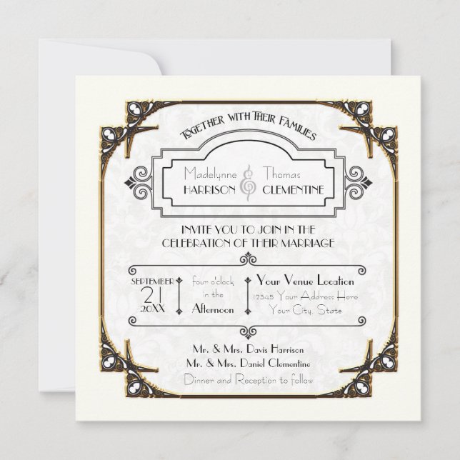 Typografie Gold Rahmen Art Deco Großartiger Gatsby Einladung (Vorderseite)