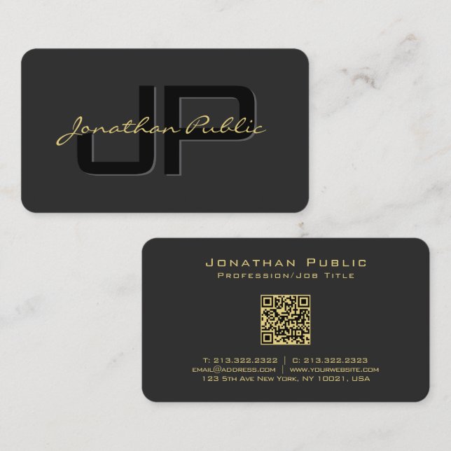 Typografie Gold Text Name QR Code Skript Luxus Visitenkarte (Vorne/Hinten)