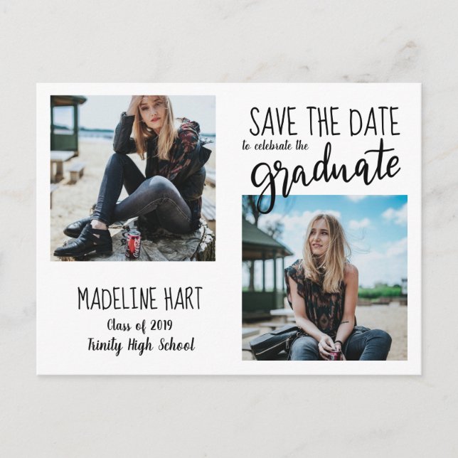 Typografie Graduate | Save the Date Modernes Foto Ankündigungspostkarte (Vorderseite)