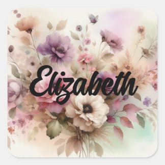 Typografie Herbstlaube und Blume Aquarell Quadratischer Aufkleber