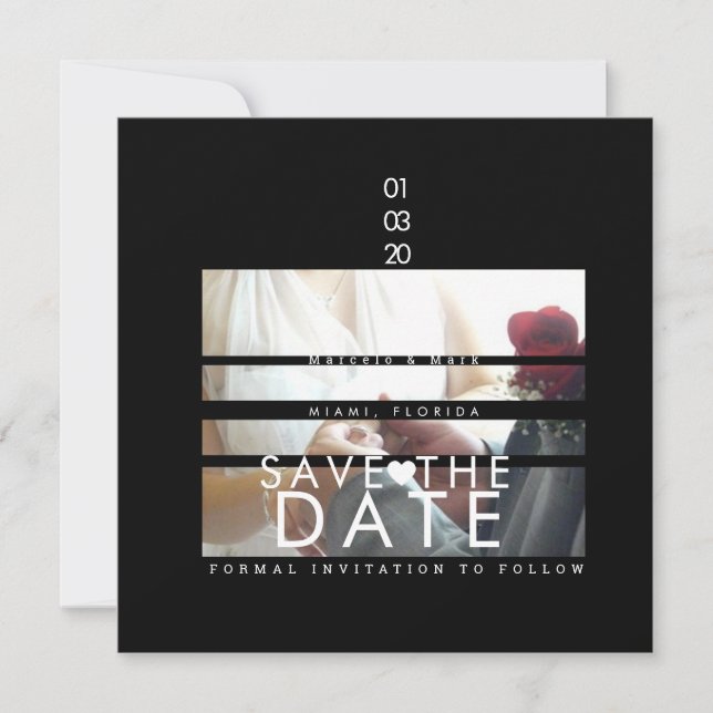 Typografie-Herzen Speichern Sie die Daten-Foto-Bli Karte (Vorderseite)