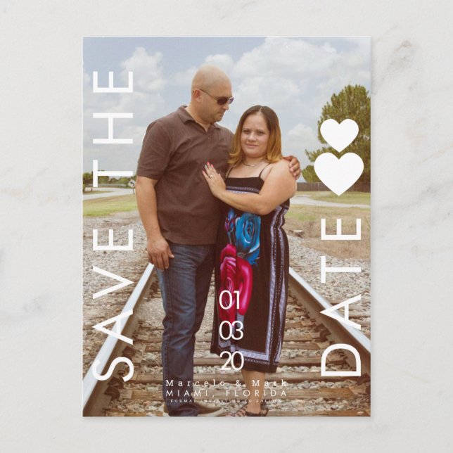 Typografie-Herzen Speichern Sie die Daten-Foto-Pos Postkarte (Vorderseite)
