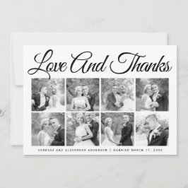 Typografie Hochzeit Danke, 8 Foto Collage Dankeskarte