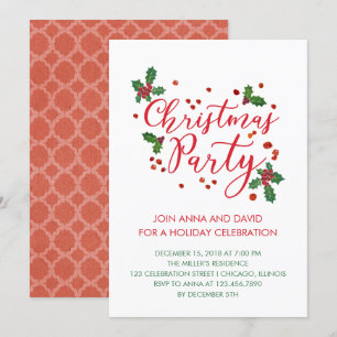 Typografie Holly verlasse Weihnachts-Party Einladung