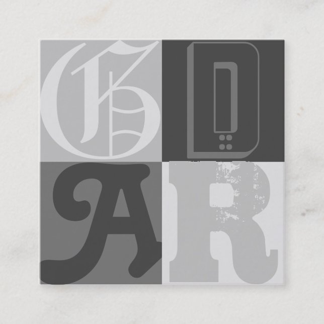 Typografie in Grau-Designer Quadratische Visitenkarte (Vorderseite)