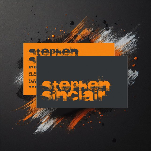 Typografie in Schwarz und Orange Visitenkarte (Black and Orange Grunge Typography Business Card)