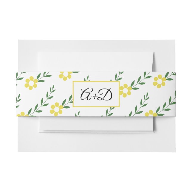 Typografie Initialen gelbe Blume Muster Hochzeit Einladungsbanderole (Vorderseite Beispiel)