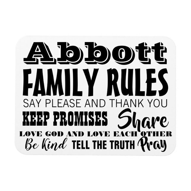 Typografie Inspiration Quote Life Family Rules Magnet (Horizontal)