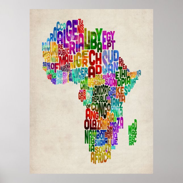 Typografie-Karte Afrikas Poster (Vorne)