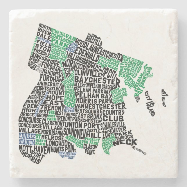 Typografie-Karte Bronx New York City Steinuntersetzer (Vorderseite)