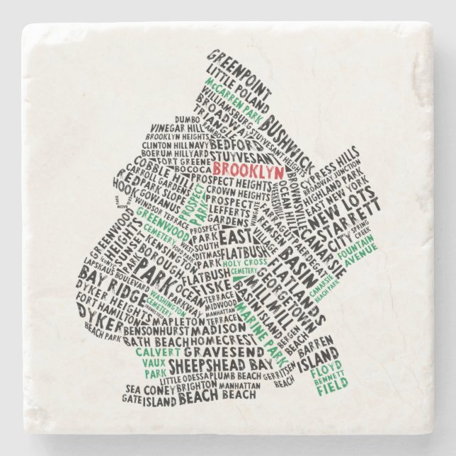 Typografie-Karte Brooklyns New York City Steinuntersetzer (Vorderseite)