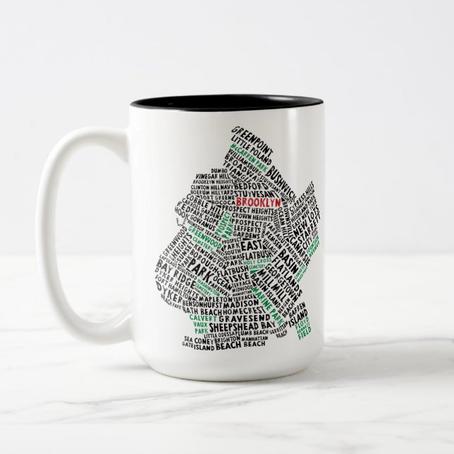 Typografie-Karte Brooklyns NYC Zweifarbige Tasse (Links)