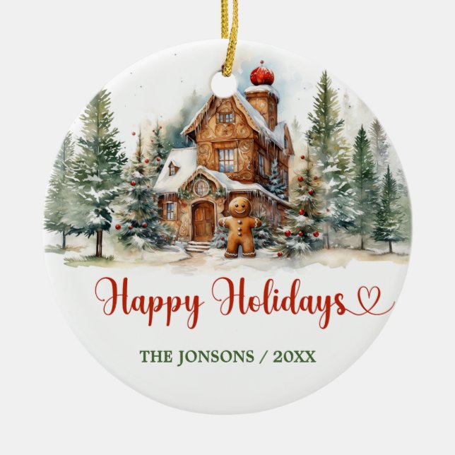 Typografie Klassiker Happy Holidays Lebkuchen Keramik Ornament (Vorne)