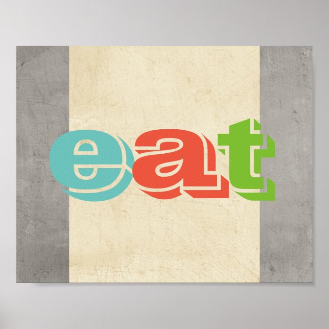 Typografie Küchenplakat essen grau und ekru Poster (Vorne)