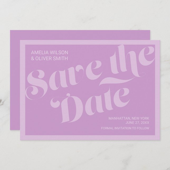 Typografie Lavender Lilac Save the Date geblüht (Vorne/Hinten)