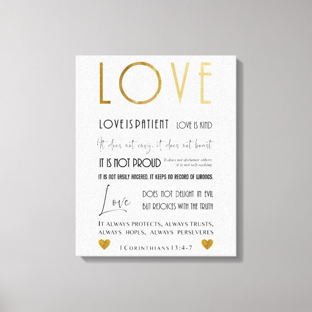 Typografie-Liebe ist ein geduldiges, Kind-Bibel-Ve Leinwanddruck (Vorderseite)