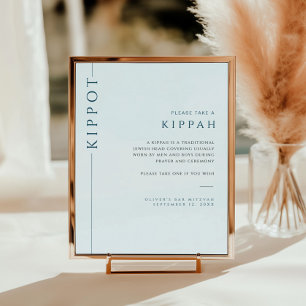 Typografie Light Blue Bar Mitzvah Kippah-Zeichen Poster