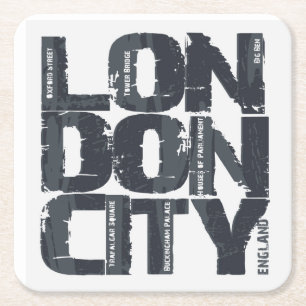 Typografie Londons, England Rechteckiger Pappuntersetzer