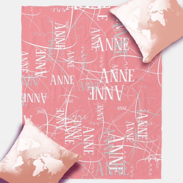 Typografie Mädchenname Muster Pink Fleece Blanket (Von Creator hochgeladen)