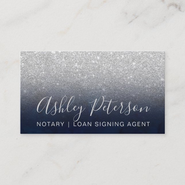Typografie-Marineblau-Silber-Glitter des Notars Visitenkarte (Vorderseite)