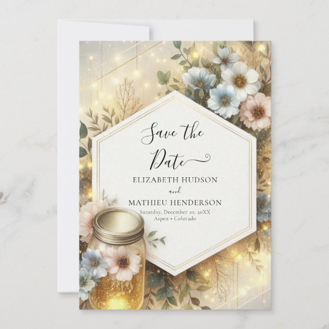 Typografie Minimal Mason Jar Wedding Save The Date (Vorderseite)