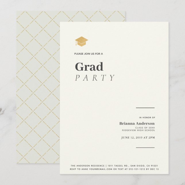 Typografie Minimalistisch Beige Gold Graduation Pa Einladung (Vorne/Hinten)