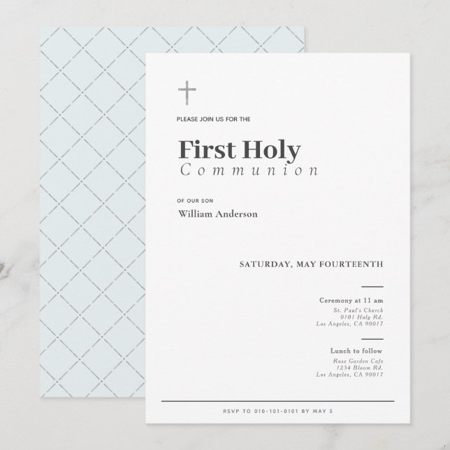 Typografie Minimalistischer Junge Erste Heilige Ko Einladung (Vorne/Hinten)