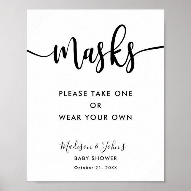 Typografie Monochrom Moderne Tragen Masken Schild (Vorne)