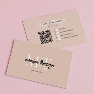 Typografie-Monogramm Beige QR-Code Visitenkarte