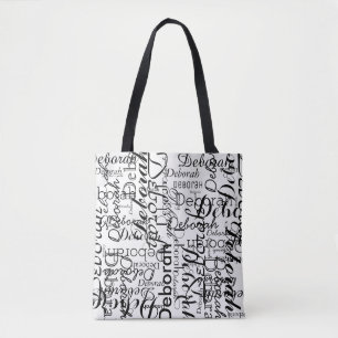Typografie Muster schwarzer Namen auf weiß Tasche