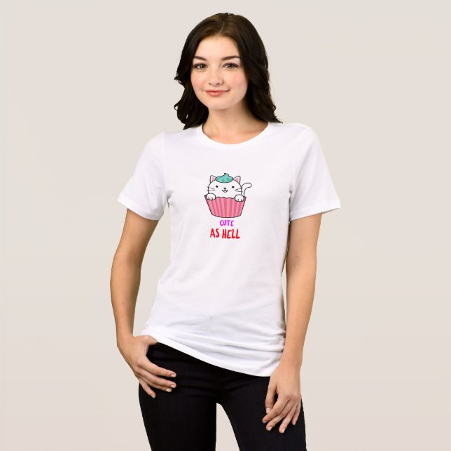 Typografie Niedlich als Hell Cat Cupcake T - Shirt (Vorderseite voll)