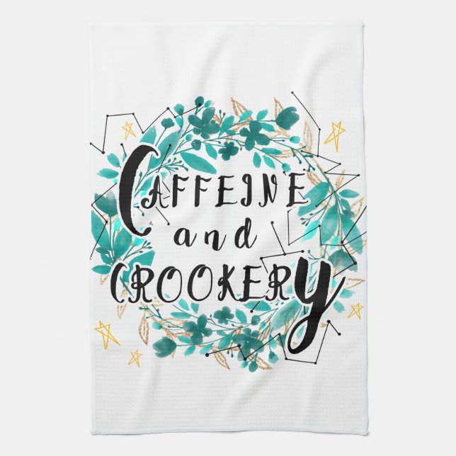 Typografie niedlicher Koffein- und Crookery-Zitate Geschirrtuch (Vertikal)