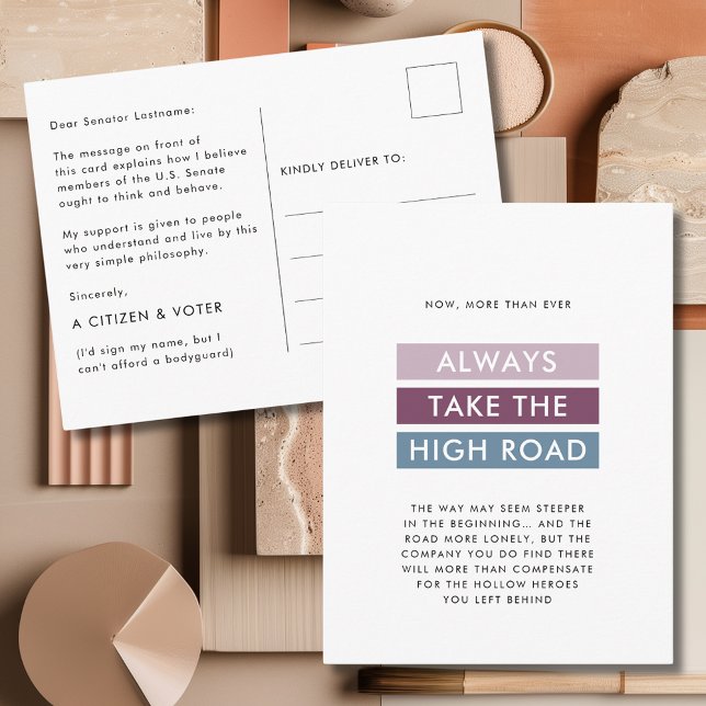 Typografie nimmt den Weg für Senatoren Postkarte (Bold Typography Take the High Road Motivational Quote Postcard for Senators)