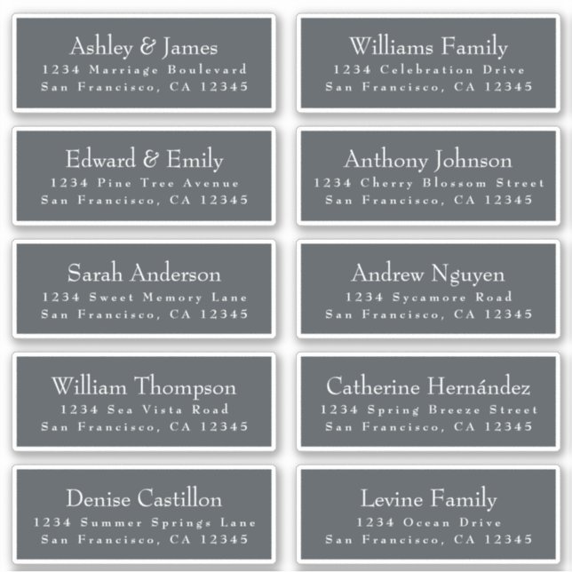 Typografie Off-Black Wedding Guest Address Labels (Vorderseite)