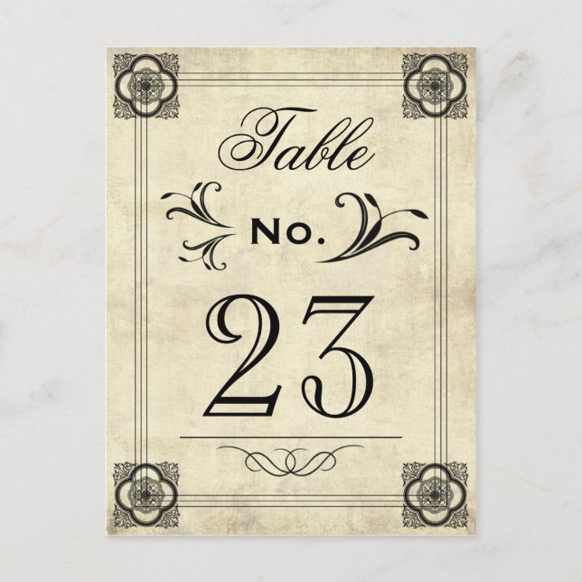 Typografie Parchment Vintage Hochzeit Tischnummern (Vorderseite)