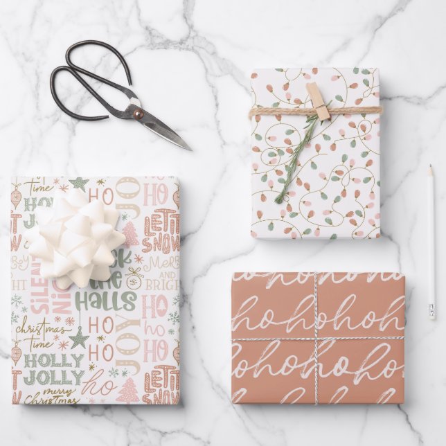 Typografie Pastell Holiday Wrapping Paper Geschenkpapier Set (Vorderseite)