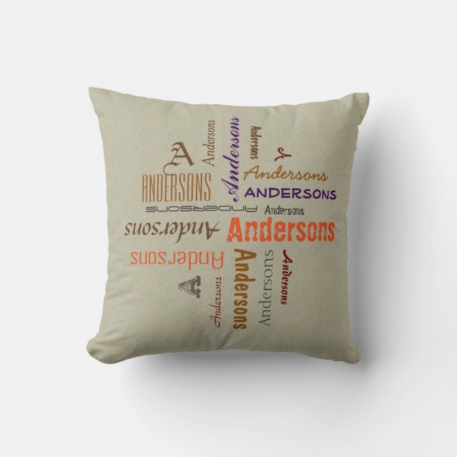 Typografie Personal Name Collage Familie Farbe Kissen (Vorderseite)