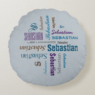 Typografie-persönlicher Namen-Collagen-Junge Rundes Kissen