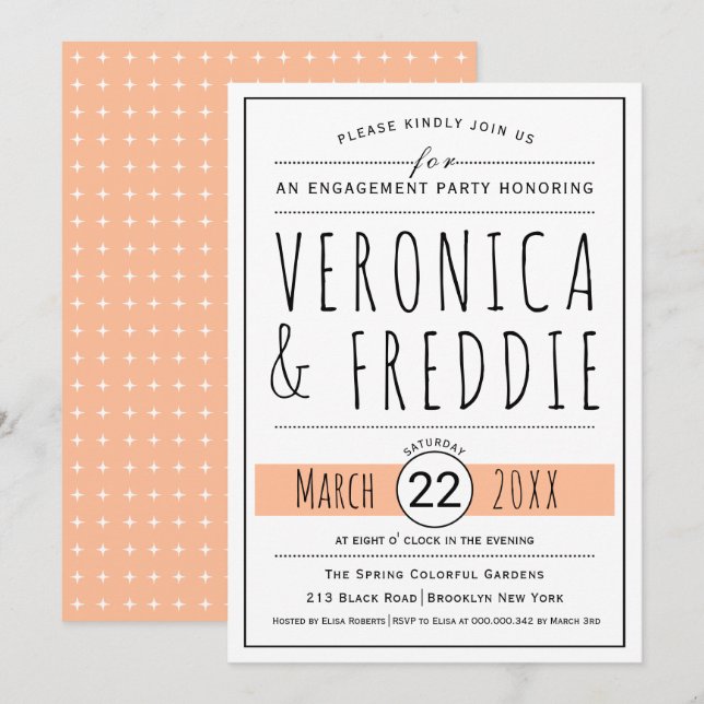 Typografie Pfirsichfest Einladung (Vorne/Hinten)