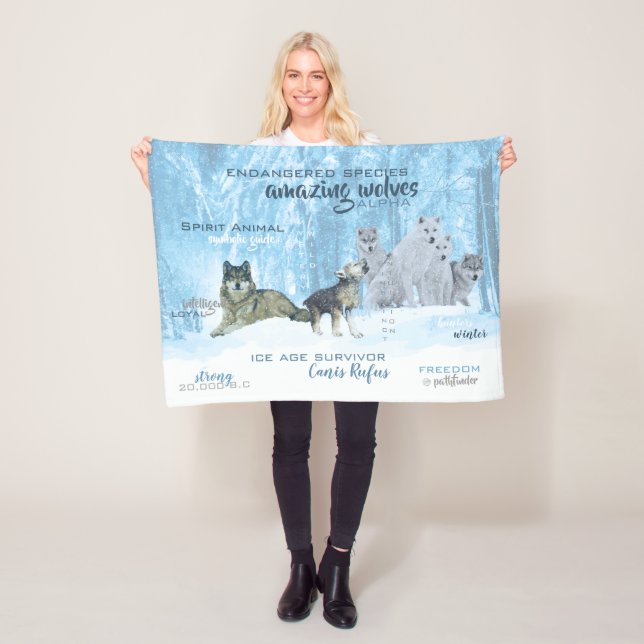 Typografie phantastischer Wölfe | PERSONALISIERT Fleecedecke (Beispiel)