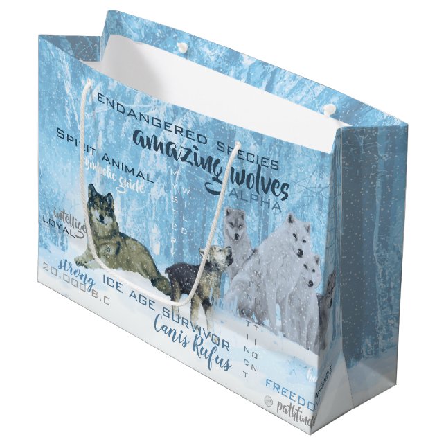 Typografie phantastischer Wölfe | PERSONALISIERT Große Geschenktüte (Vorderseite Schrägansicht)