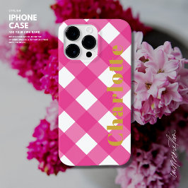 Typografie Pink Gingham iPhone Case mit Name