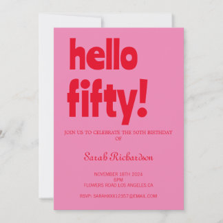 Typografie Pink Red Modern 50. Geburtstag Einladung