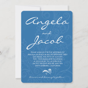 Typografie Pool Peacock Blue Floral Wedding Einladung