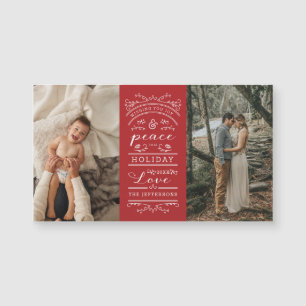 Typografie Red Joy and Peace Dieses Holiday Foto Magnetkarte