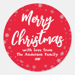 Typografie Red White Minimal Moderne Weihnachten Runder Aufkleber