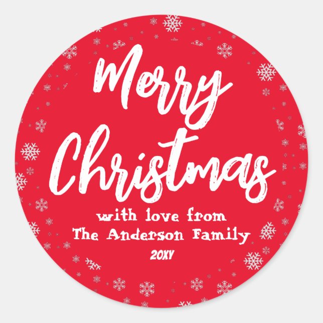 Typografie Red White Minimal Moderne Weihnachten Runder Aufkleber (Vorderseite)