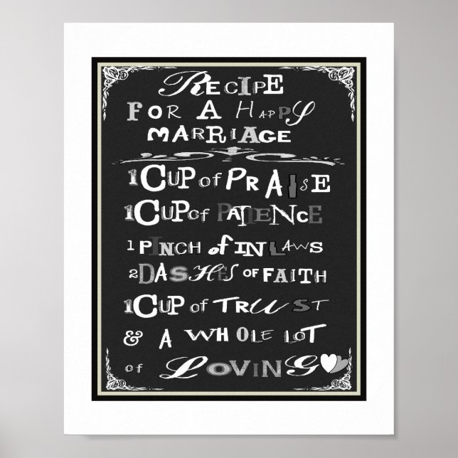 Typografie Rezept für glückliche Eheposter drucken Poster (Vorne)