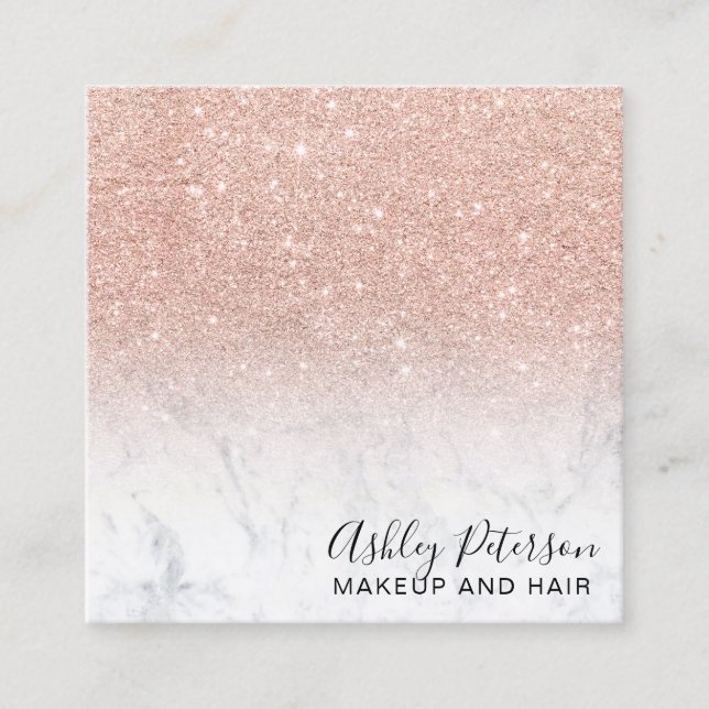 Typografie-RosengoldGlittermarmor des Makes-up Quadratische Visitenkarte (Vorderseite)