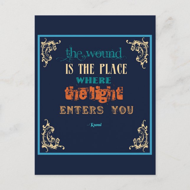 Typografie Rumi Zitat - Die Wunde Postkarte (Vorderseite)